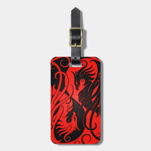 Red and Black Yin Yang Phoenix Luggage Tag
