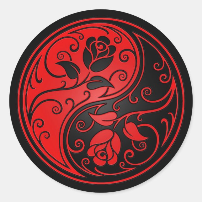 Red and Black Yin Yang Roses Classic Round Sticker (Front)
