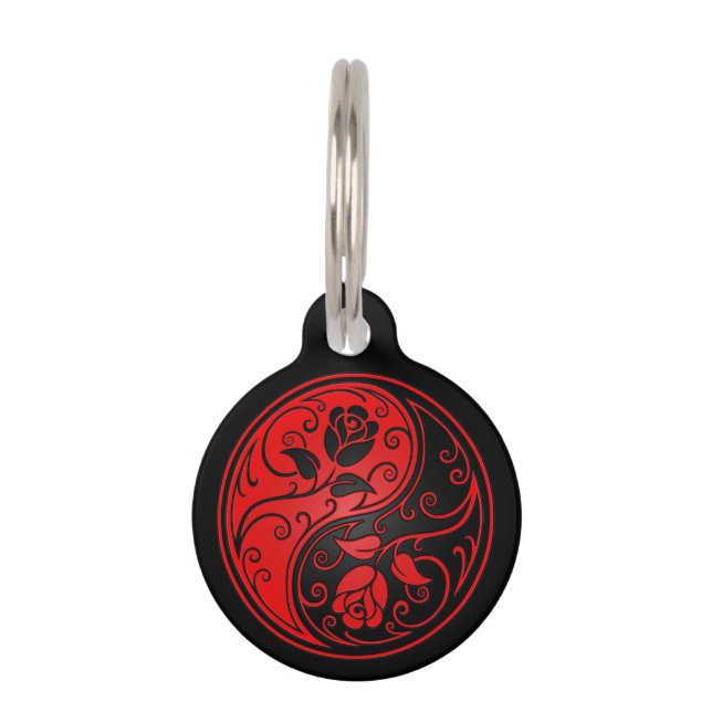 Red and Black Yin Yang Roses Pet Tag (Front)