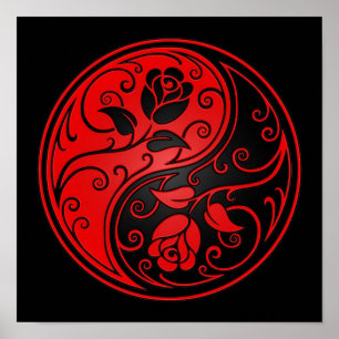 Red and Black Yin Yang Roses Poster