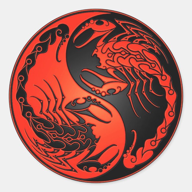 Red and Black Yin Yang Scorpions Classic Round Sticker (Front)