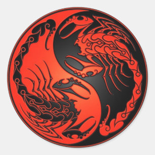 Red and Black Yin Yang Scorpions Classic Round Sticker