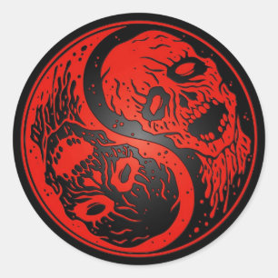 Red and Black Yin Yang Zombies Classic Round Sticker