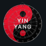 Red and black YinYang symbol custom dartboard<br><div class="desc">Red and black YinYang symbol custom dartboard. Custom colour yin and yang symbol with personalised text. Modern typography template. Change the logo template into any unique colour. Cool holistic design. Spiritual Chinese philosophy icon for balance,  harmony,  health,  peace,  martial arts and more.</div>