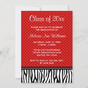 Red and Black Zebra Polka Graduation Announcement
