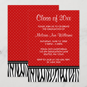 Red and Black Zebra Polka Graduation Announcement