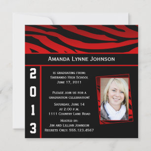 Red and Black Zebra Print Graduation Invitation