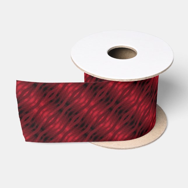 Red and black zigzag ikat satin ribbon (Spool)