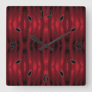 Red and black zigzag ikat square wall clock