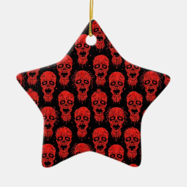 Red and Black Zombie Apocalypse Pattern Ceramic Tree Decoration (Front)