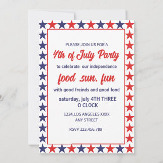 Red And Bleu Stars 4th Of July  Invitation