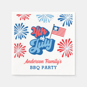 Red and Blue 4th of July Fireworks Retro BBQ Party Napkin