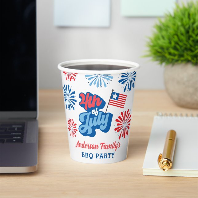Red and Blue 4th of July Fireworks Retro BBQ Party Paper Cups (Insitu)