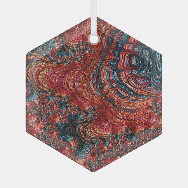 Red and Blue Abalone Shell Fractal Suncatcher Glass Tree Decoration (Front)