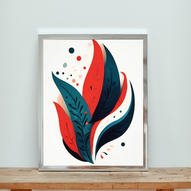 Red and Blue Abstract Leaf Art Print (Creator Uploaded)
