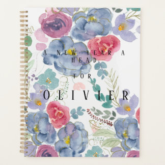 red and blue abstract rose watercolour  planner