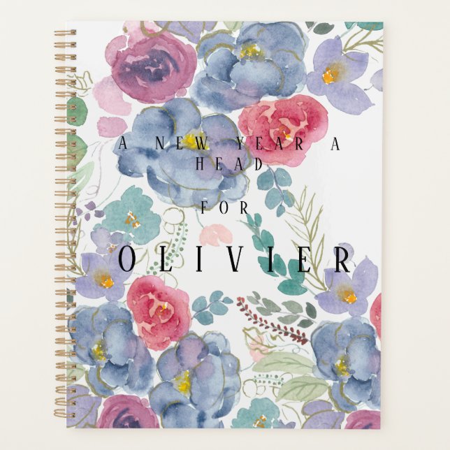 red and blue abstract rose watercolour  planner (Front)