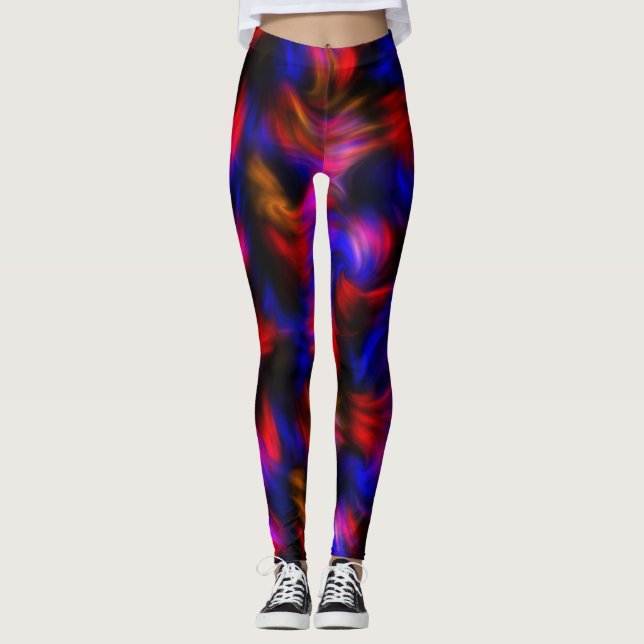 Red and Blue Abstract Swirls Leggings (Front)
