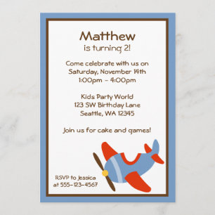 Red and Blue Aeroplane Birthday Party Invitations