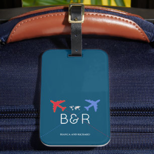 red-and-blue Aeroplanes with Couple's Name Luggage Tag