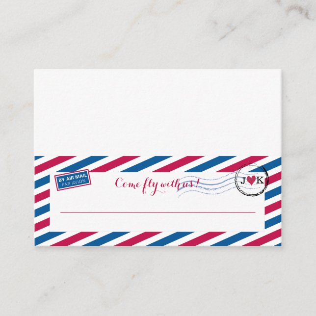 Red and Blue Airmail Wedding Seating Card (Front)