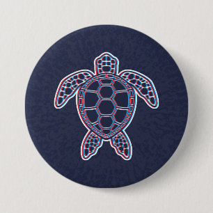 Red And Blue Anaglyph 3D Glitch Effect Sea Turtle 7.5 Cm Round Badge