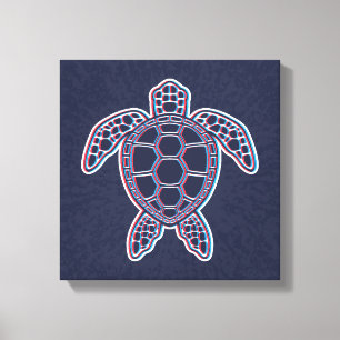 Red And Blue Anaglyph 3D Glitch Effect Sea Turtle Canvas Print