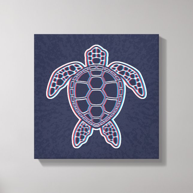 Red And Blue Anaglyph 3D Glitch Effect Sea Turtle Canvas Print (Front)