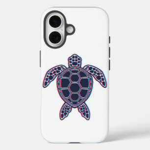 Red And Blue Anaglyph 3D Glitch Effect Sea Turtle iPhone 16 Case