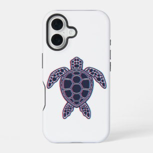 Red And Blue Anaglyph 3D Glitch Effect Sea Turtle iPhone 16 Case