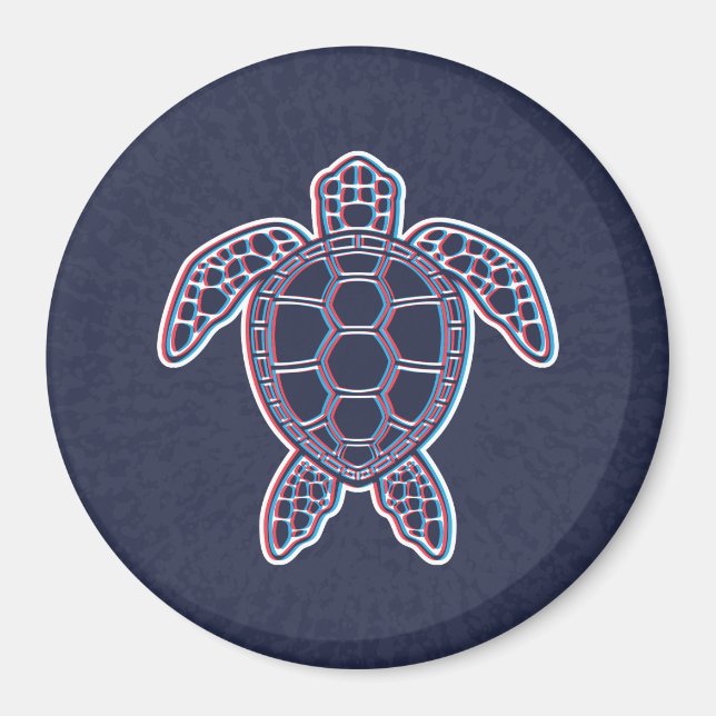 Red And Blue Anaglyph 3D Glitch Effect Sea Turtle Magnet (Front)