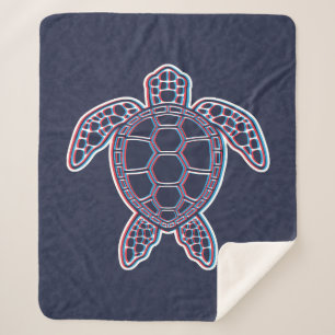Red And Blue Anaglyph 3D Glitch Effect Sea Turtle Sherpa Blanket