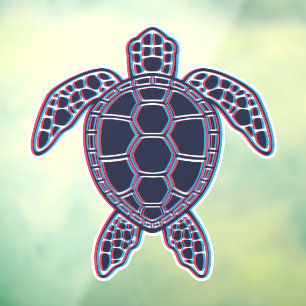 Red And Blue Anaglyph 3D Glitch Effect Sea Turtle Window Cling