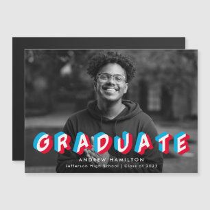 Red and Blue   Anaglyph Photo Graduation Magnetic Invitation