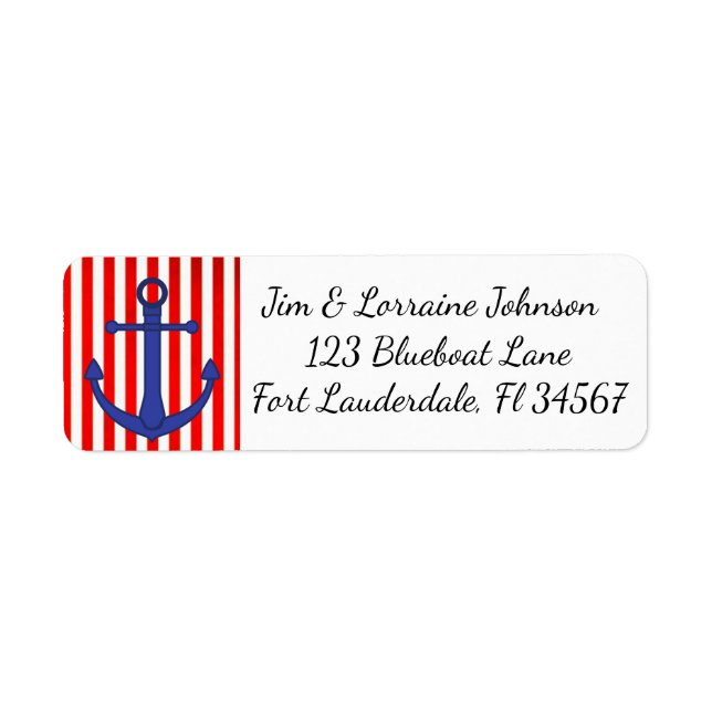 Red and Blue Anchor Nautical Return Address Label (Front)
