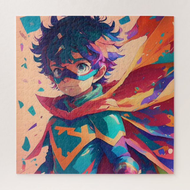 Red and Blue Anime Superhero Boy  Jigsaw Puzzle (Vertical)