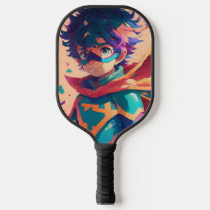 Red and Blue Anime Superhero Boy  Pickleball Paddle