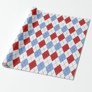 Red and Blue Argyle Pattern Wrapping Paper