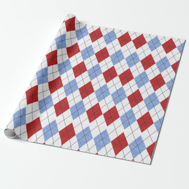 Red and Blue Argyle Pattern Wrapping Paper (Unrolled)