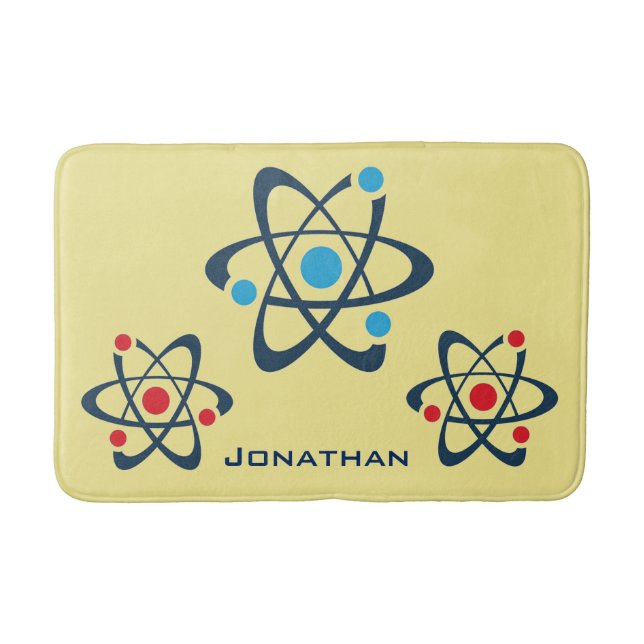 Red and Blue Atoms Science Design Bath Mat (Front)