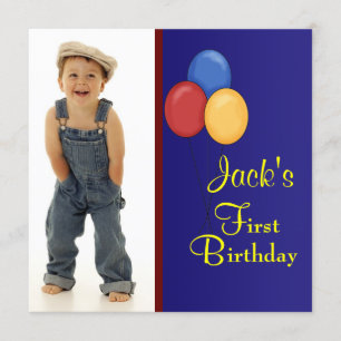 Red and Blue Balloons Boys Birthday Party Invitation