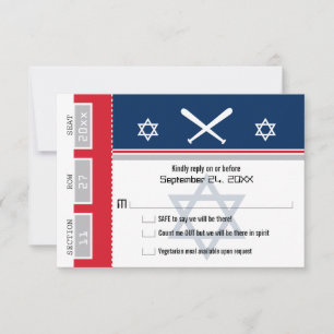 Red and Blue Bar Mitzvah Baseball Ticket RSVP Card