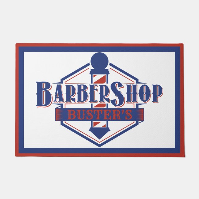 Red and Blue Barber Logo Personalise  24" x 36" Doormat (Front)