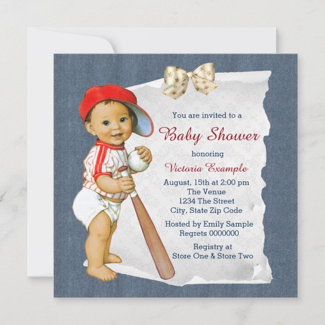 Red and Blue Baseball Baby Shower Invitation (Front)