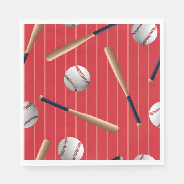 Red and Blue Baseball Birthday  Napkin (Front)