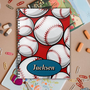 Red and blue baseball pattern name  notebook