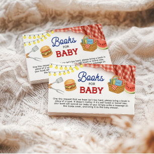 Red and Blue BBQ Baby Shower Books for Baby Enclosure Card