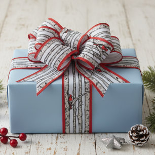 Red and Blue Birch Trees and Red Cardinal Birds Grosgrain Ribbon