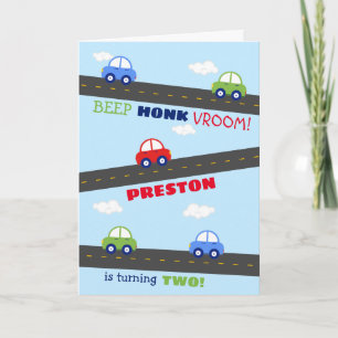 Red and Blue Car Kids Birthday Card