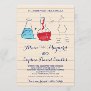Red and Blue Chemistry Photo Wedding Invites